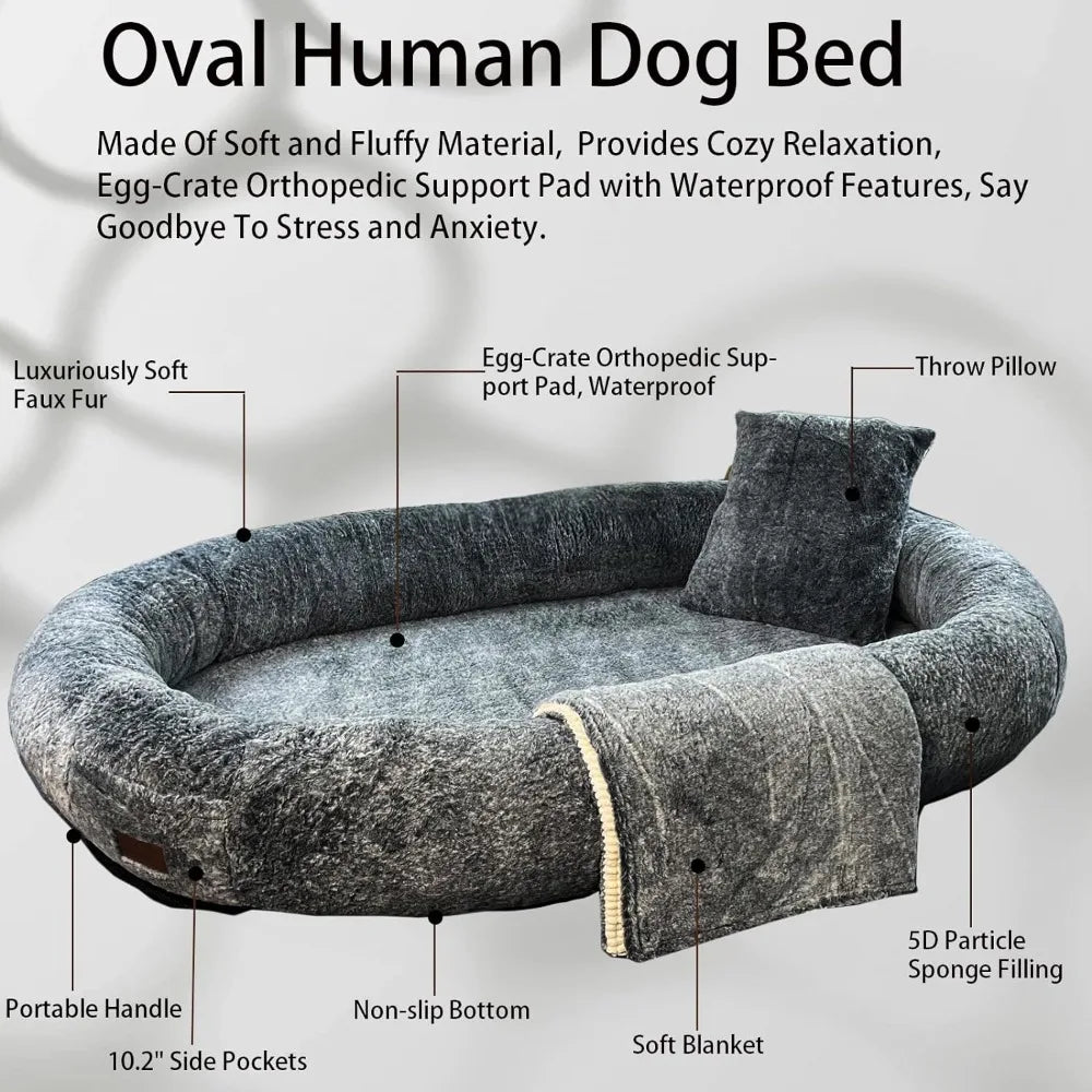 Human Size Dog Bed With Blanket and Pillow