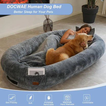 Human Size Dog Bed With Blanket and Pillow