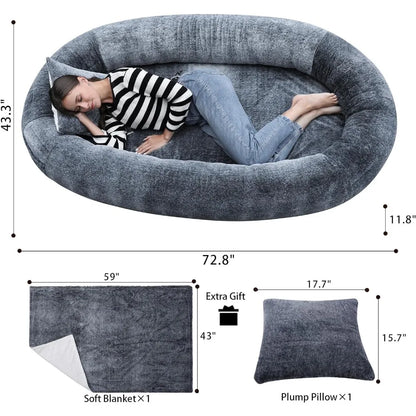 Human Size Dog Bed With Blanket and Pillow